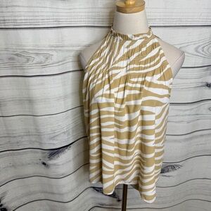 Ann Taylor Zebra Print Halter Blouse - Cream and White